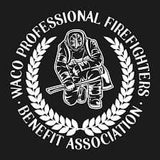Waco Professional Firefighters logo featuring a firefighter in gear and a laurel wreath design.